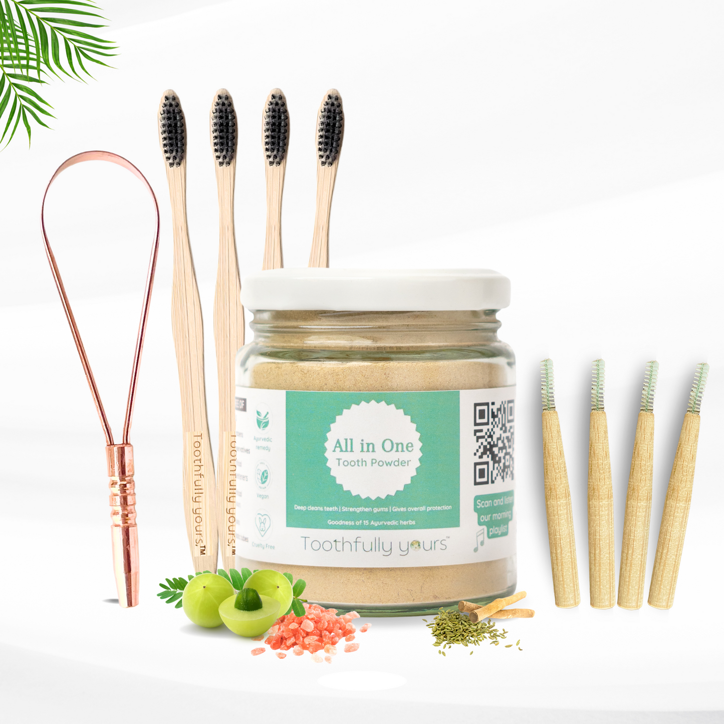 Oral Care Kit with Tooth Powder | Bambooo toothbrush | Copper Tongue Cleaner | Interdental brush