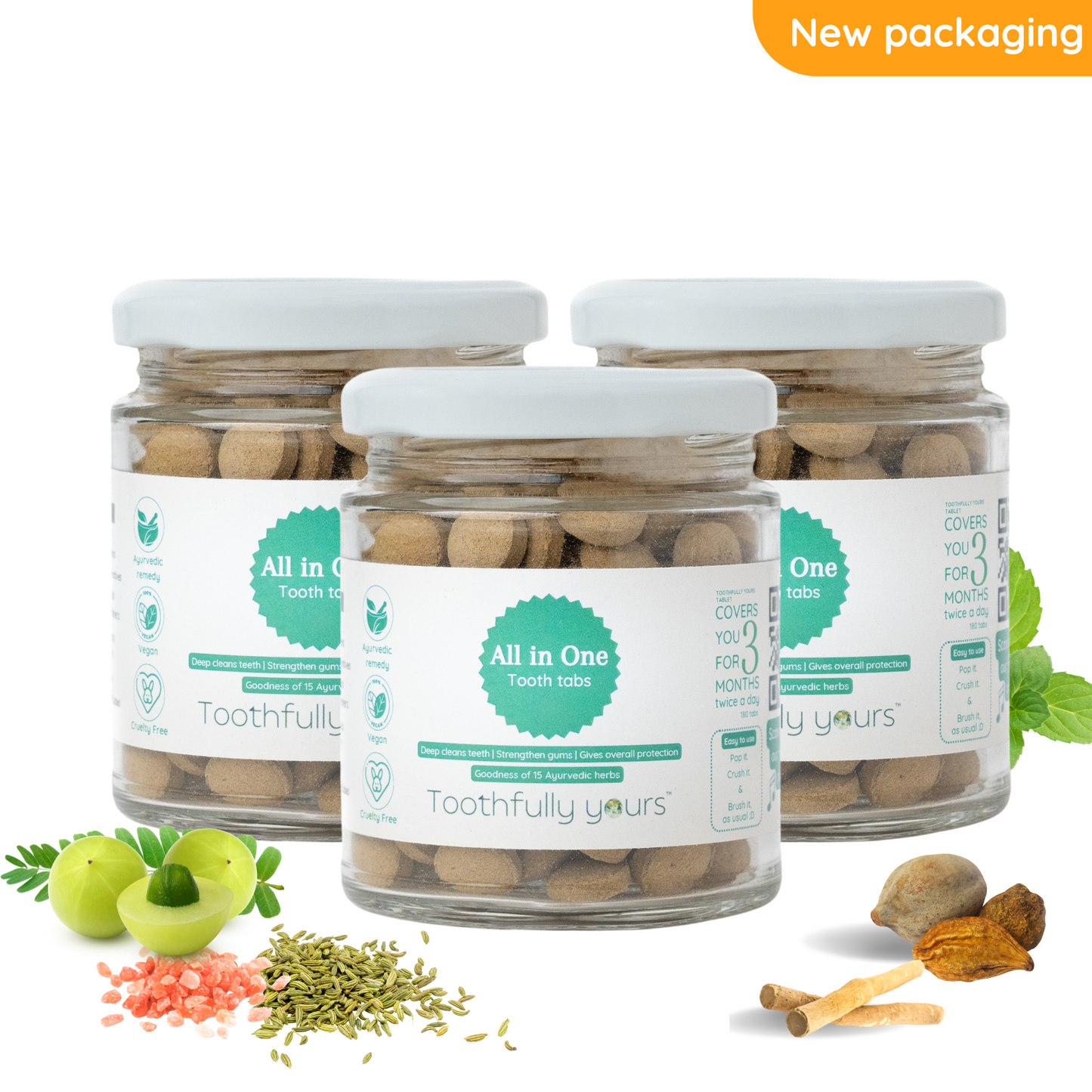 toothfully yours 3 all in one tooth tabs jar with ingredients
