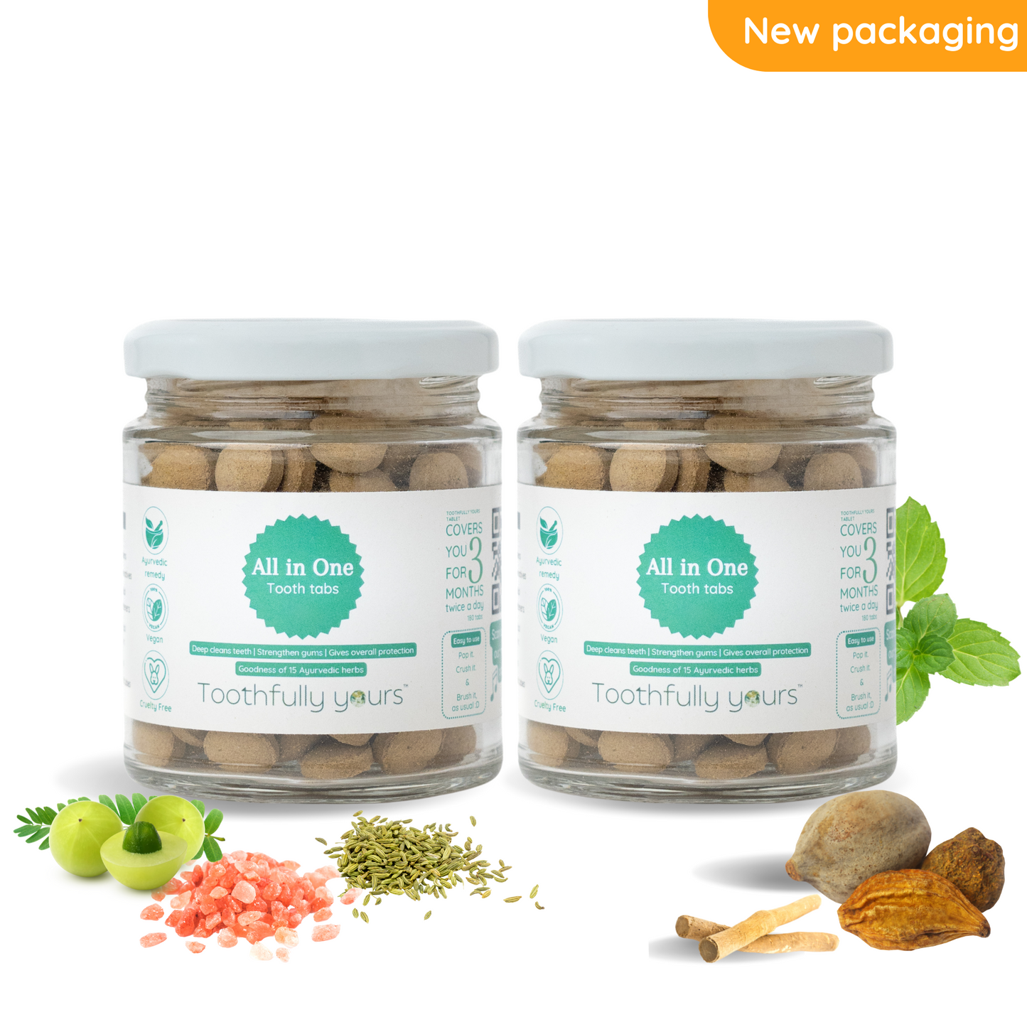 toothfully yours 2 all in one tooth tabs jar with ingredients