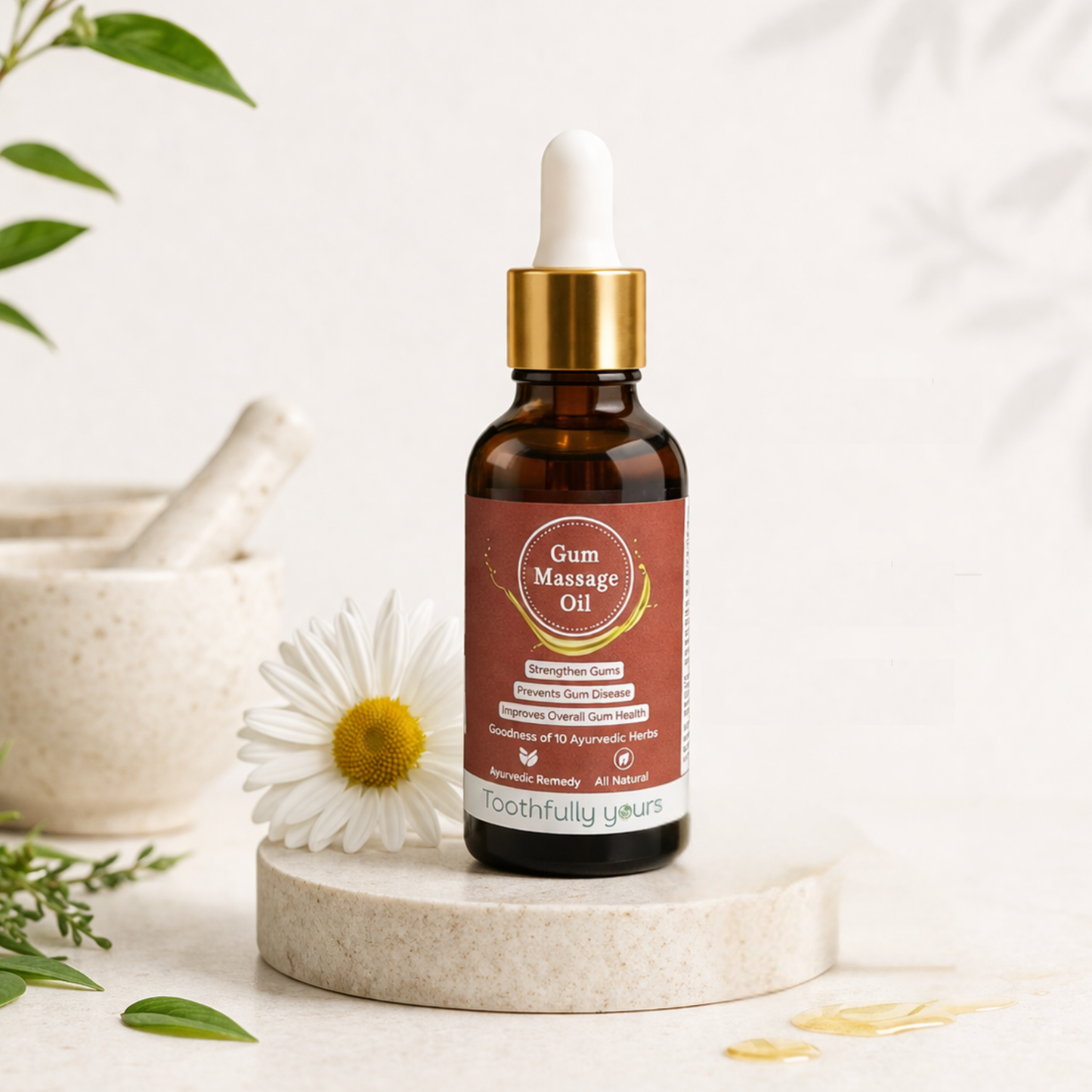 Gum Massage Oil | Best Remedy for Gum Bleeding and Gum Swelling | 10 Ayurvedic Herbs | 30ml + 2 Bamboo Toothbrush Free