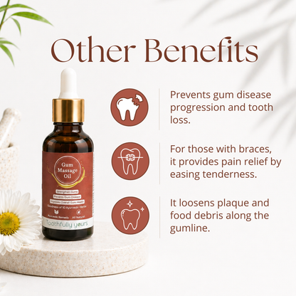 Gum Massage Oil | Best Remedy for Gum Bleeding and Gum Swelling | 10 Ayurvedic Herbs | 30ml + 2 Bamboo Toothbrush Free