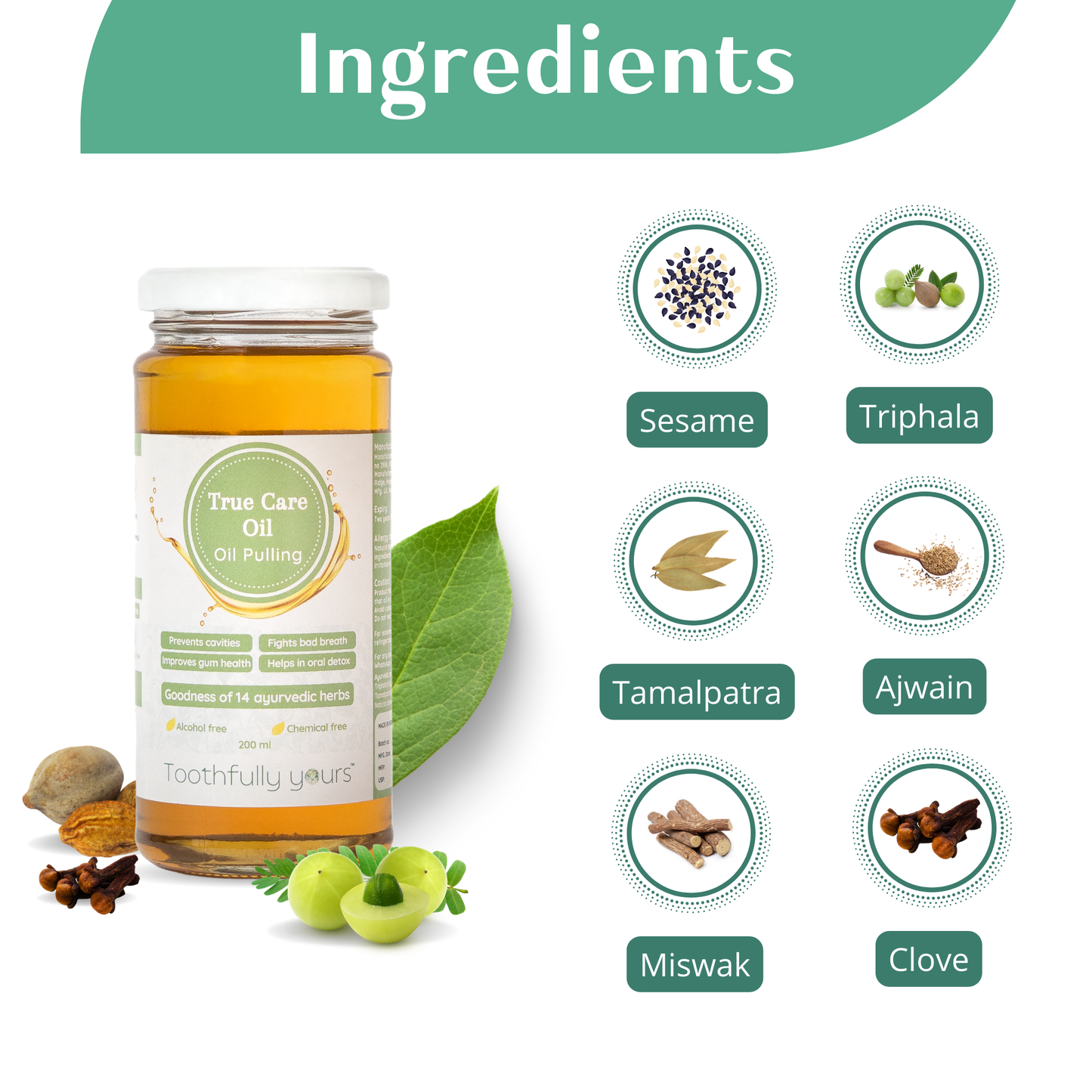 True Care Oil - Oil Pulling | 200 ml | 14 Ayurvedic Herbs