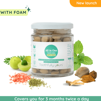 toothfully yours all in one tooth tabs with foam jar and ingredients