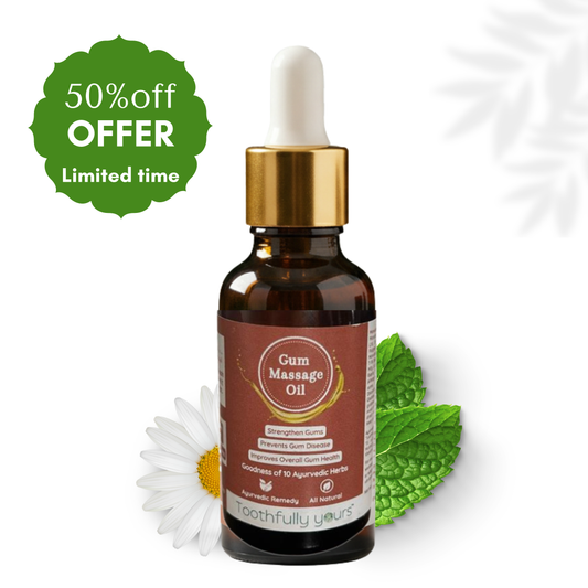 Gum Massage Oil | Best Remedy for Gum Bleeding and Gum Swelling | 10 Ayurvedic Herbs | 30ml + 2 Bamboo Toothbrush Free